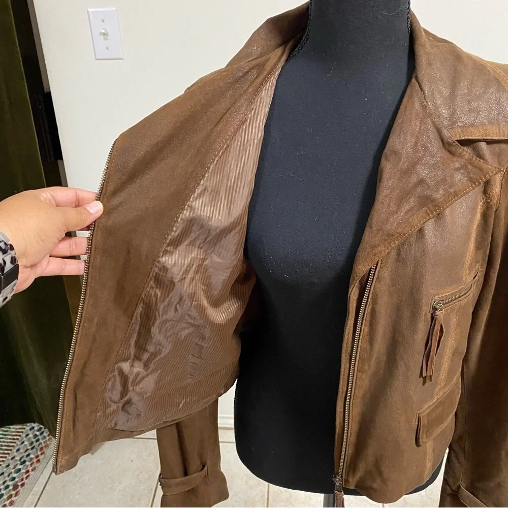 El Bomero Jacket Women’s Size Large Brown Suede Leather Motto Jacket Vintage - Picture 11 of 17